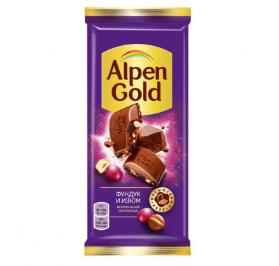 Шоколад Alpen Gold молочный фундук/изюм 85г - фото 1 - id-p187118144