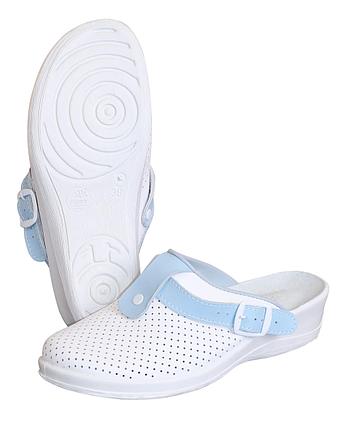 Туфли Сабо КОМФОРТ белые с голубым нат.кожа, фото 2