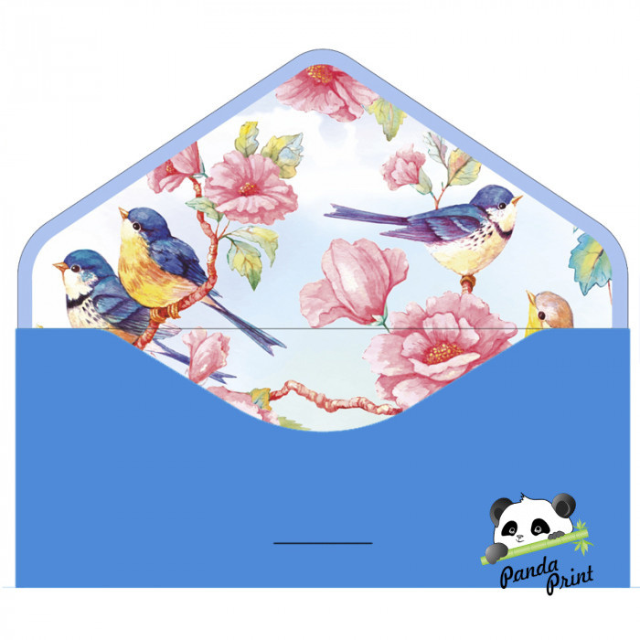 Конверт для денег Бархатный (БК-00011) Птички, ярко-голубой - фото 2 - id-p187143890