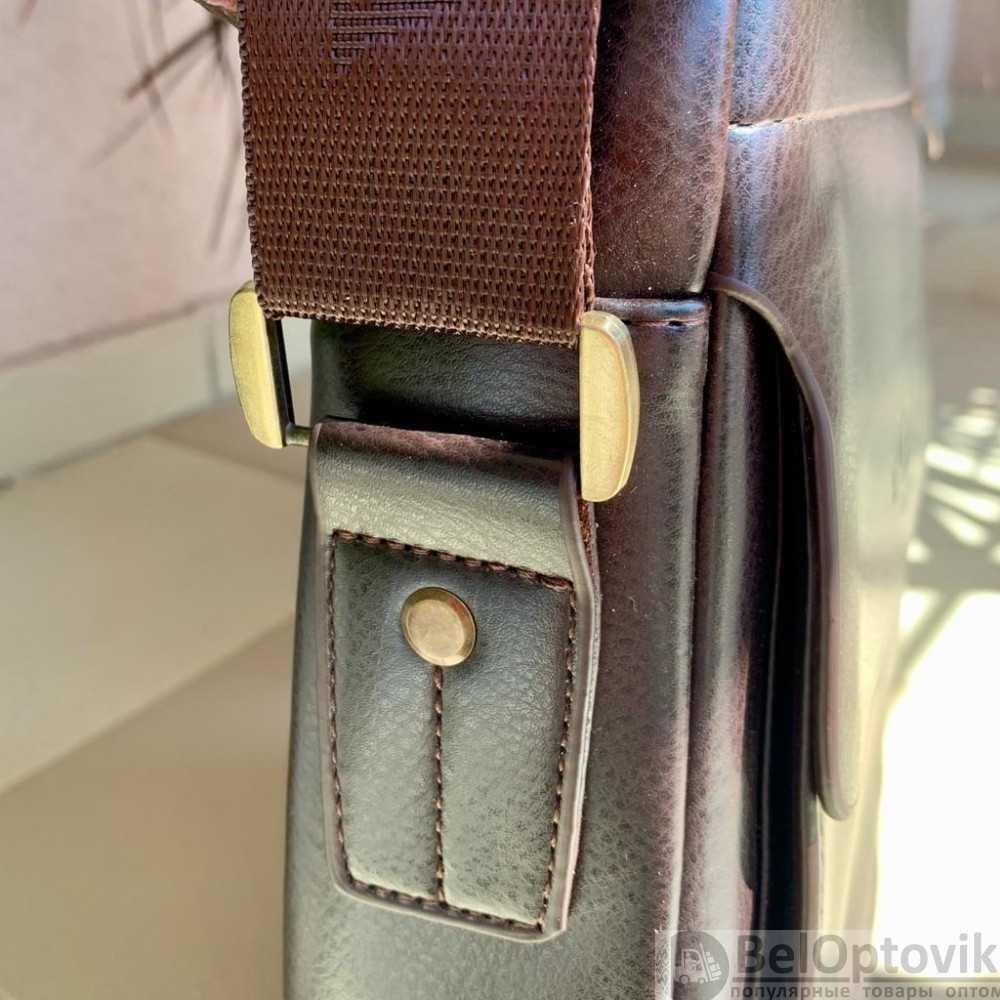 Стильная мужская сумка Polo Videng с плечевым ремнём темно коричневая - фото 10 - id-p187156787