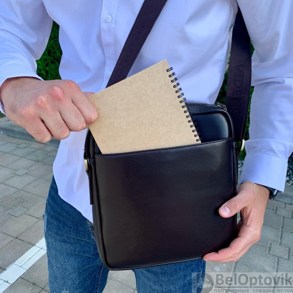 Стильная мужская сумка Polo Videng с плечевым ремнём темно коричневая - фото 4 - id-p187156787