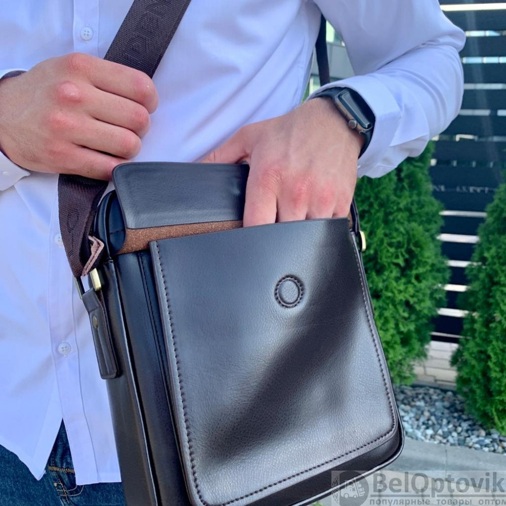 Стильная мужская сумка Polo Videng с плечевым ремнём темно коричневая - фото 6 - id-p187156787