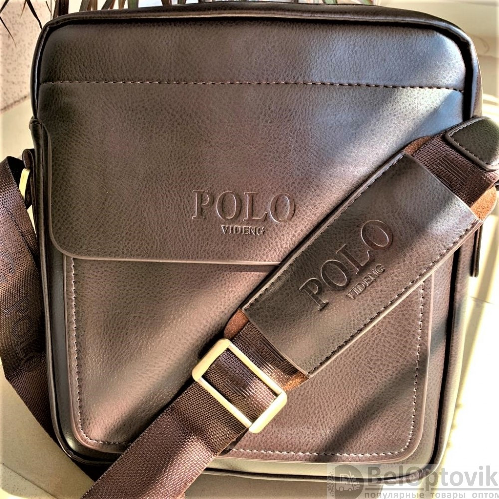 Стильная мужская сумка Polo Videng с плечевым ремнём темно коричневая - фото 5 - id-p187156807