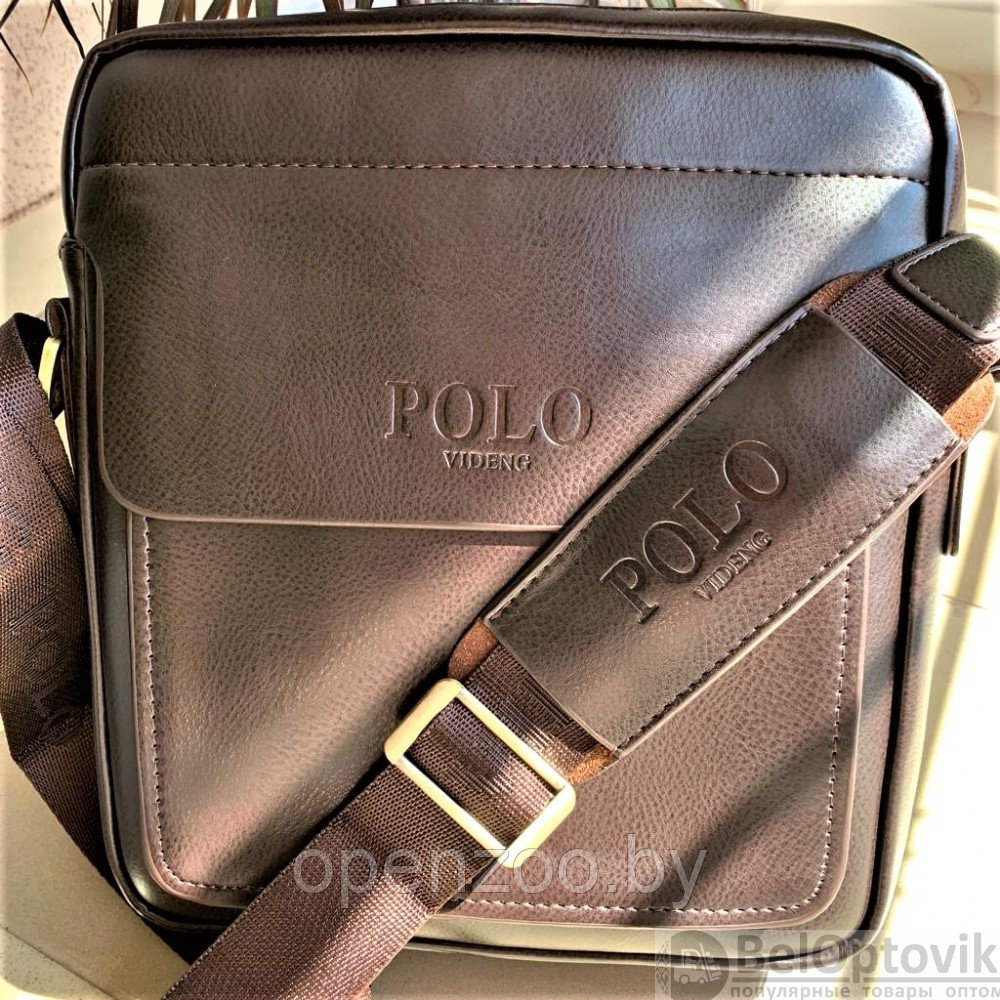 Стильная мужская сумка Polo Videng с плечевым ремнём темно коричневая - фото 5 - id-p187157905