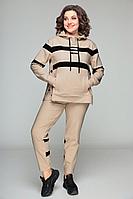 Женский осенний трикотажный бежевый спортивный большого размера спортивный костюм Bonna Image 664 бежевый 54р.