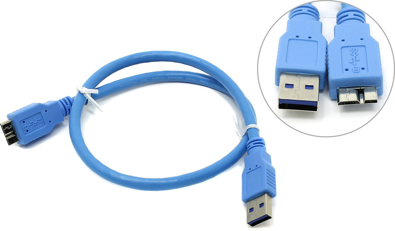 Кабель USB 3.0 - Micro-B (для винчестера) 0.5м (синий) - фото 1 - id-p187170606