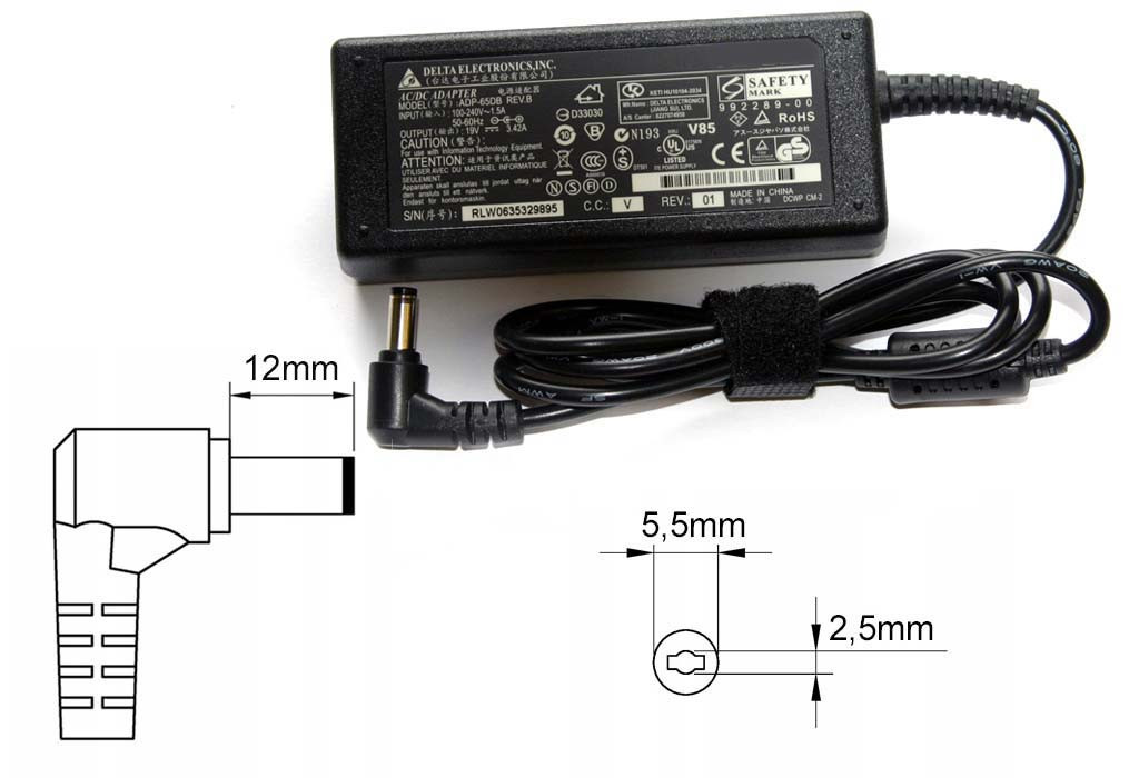 Зарядка (блок питания) для ноутбука Asus 19V 65Вт, штекер 5,5*2,5 мм - фото 1 - id-p187170993