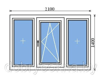Окно ПВХ трехстворчатое стандартное ШхВ 2100х1400 мм