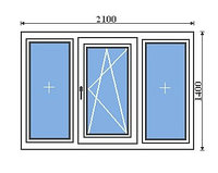 Окно ПВХ трехстворчатое стандартное ШхВ 2100х1400 мм