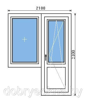 Окно ПВХ (балконный блок) ШхВ 2100х2100 мм,дверь поворотно-откидная,окно глухое,1-камер.ст/пакет