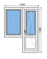 Окно ПВХ (балконный блок) ШхВ 2100х2100 мм,дверь поворотно-откидная,окно глухое,1-камер.ст/пакет