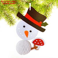 Набор для создания подвесной ёлочной игрушки из фетра и бумаги гофре "Снеговик в шляпе"