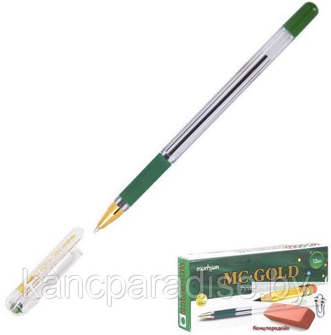 Ручка шариковая MunHwa MC Gold, 0,5 мм., прозрачный корпус, зеленая