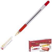 Ручка шариковая MunHwa MC Gold, 0,5 мм., прозрачный корпус, красная, арт.BMC-03