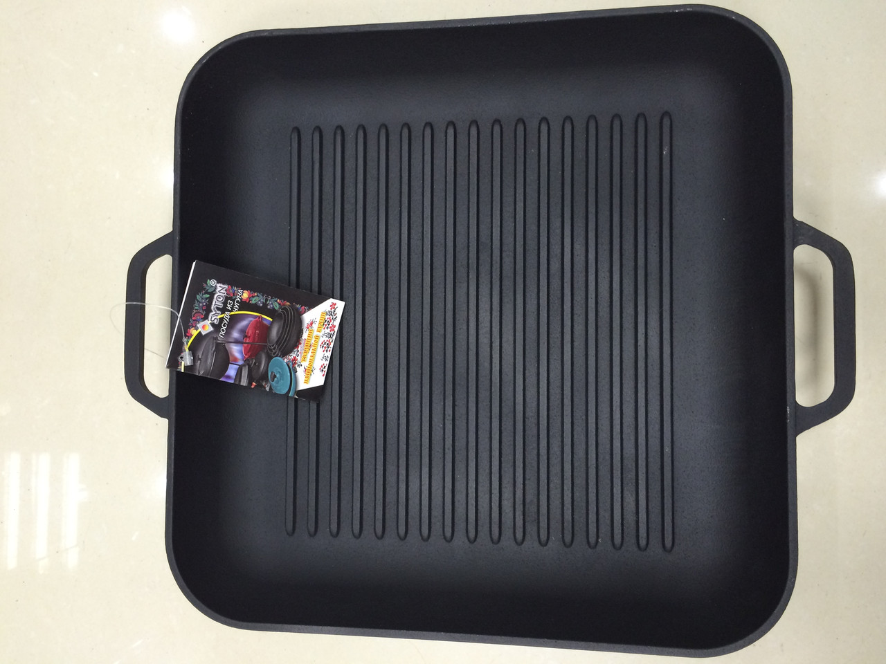 Эмалированная чугунная сковорода-гриль с прессом 28х28 см, Ситон, Украина - фото 5 - id-p40523880