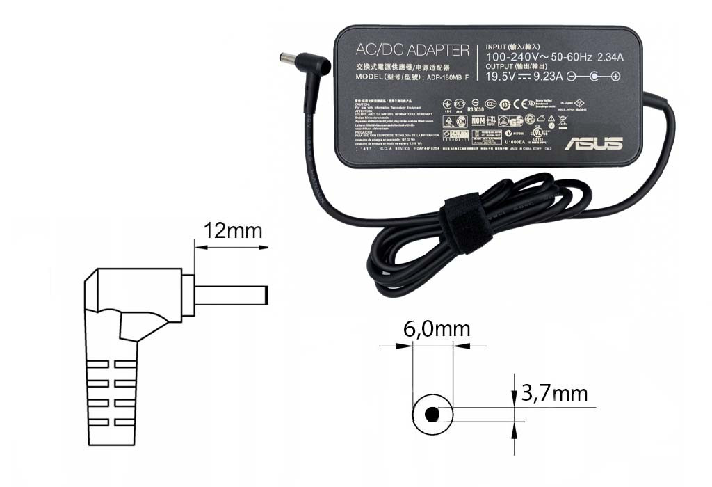 Оригинальная зарядка (блок питания) для ноутбука Asus GM501, ADP-180TB H, 180W, Slim, штекер 6.0x3.7 мм
