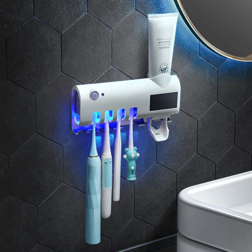Держатель для зубных щеток с ультрафиолетовой дезинфекцие и дозатор зубной пасты Toothbrush sterilizer