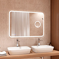 Зеркало с подсветкой Континент Bliss LED 100х70 с увеличительным зеркалом и часами