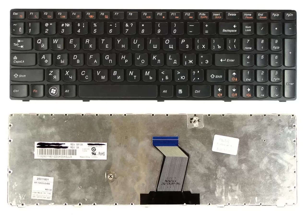 Клавиатура для ноутбука Lenovo IdeaPad Y570, Y570A, Y570E, Y570S, 570I с рамкой, черная (MP-10K5) - фото 1 - id-p45768033
