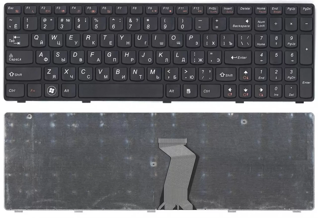 Клавиатура для ноутбука Lenovo Ideapad G580, G585, G780, V580, Z580, Z780 с рамкой, черная (25-201846)