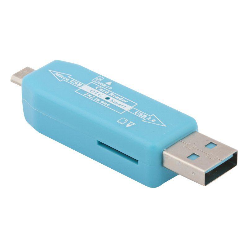 USB/Micro USB OTG Картридер "LP" слоты MicroSD/USB (голубой/коробка)