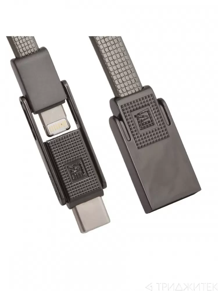 Кабель USB Remax Gplex 3 в 1 Type-C, Lightning, Micro, 1м. RC-070th 2.1A, серебряный