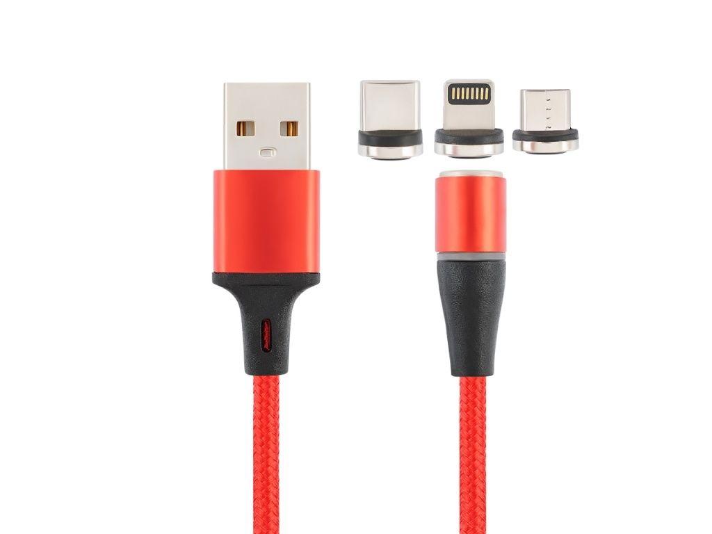Кабель USB Vixion (K30) Lightning/Micro/Type-C (1м) магнитный, красный
