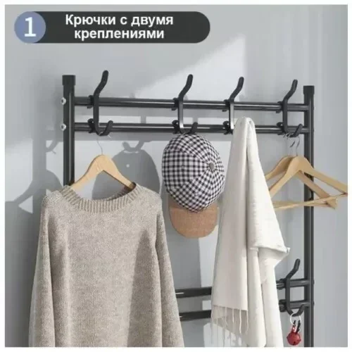 Вешалка-полка с крючками для одежды в прихожую New Simple floor Clothes Rack 5 ярусов 175х60х28 см. - фото 3 - id-p187425188