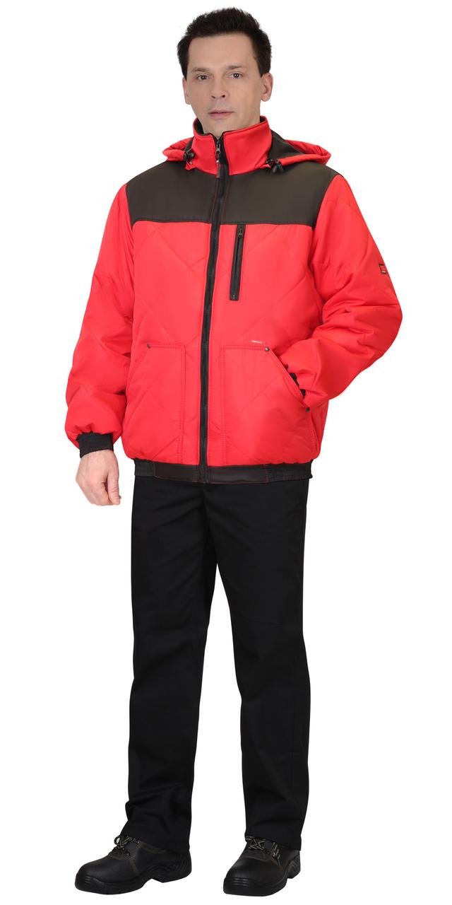 Куртка СИРИУС-ПРАГА-ЛЮКС короткая с капюшоном, красная с черным