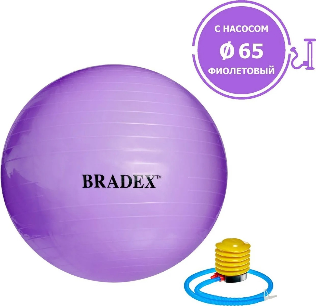 Мяч для фитнеса Bradex SF 0718 "Фитбол-65" с насосом фиолетовый, 65 см - фото 1 - id-p187462688