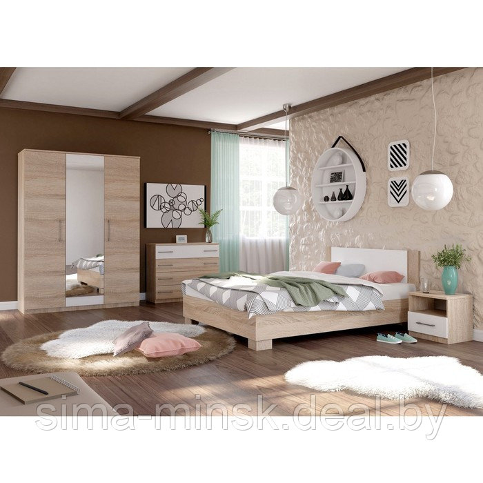 Кровать «Аврора» без ПМ, 140 × 200 см, со встроенным основанием, цвет сонома / белый - фото 3 - id-p187465607