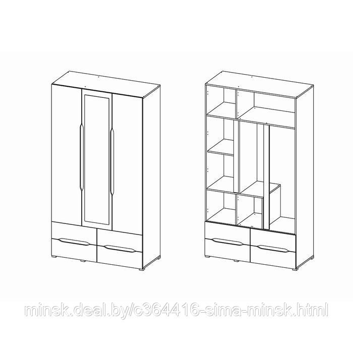Шкаф «Вега», ЛДСП, 3 створки, 4 ящика, с зеркалом, цвет крафт белый/венге - фото 3 - id-p187470376