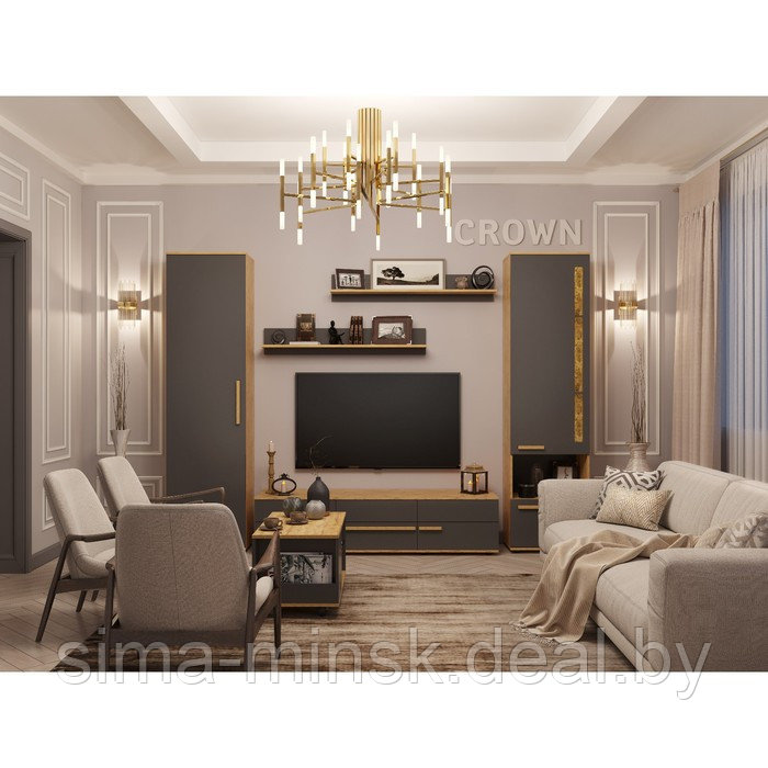 Шкаф для одежды и белья Crown 8, 560 × 400 × 2113 мм, цвет дуб золотистый / графит - фото 4 - id-p187469721