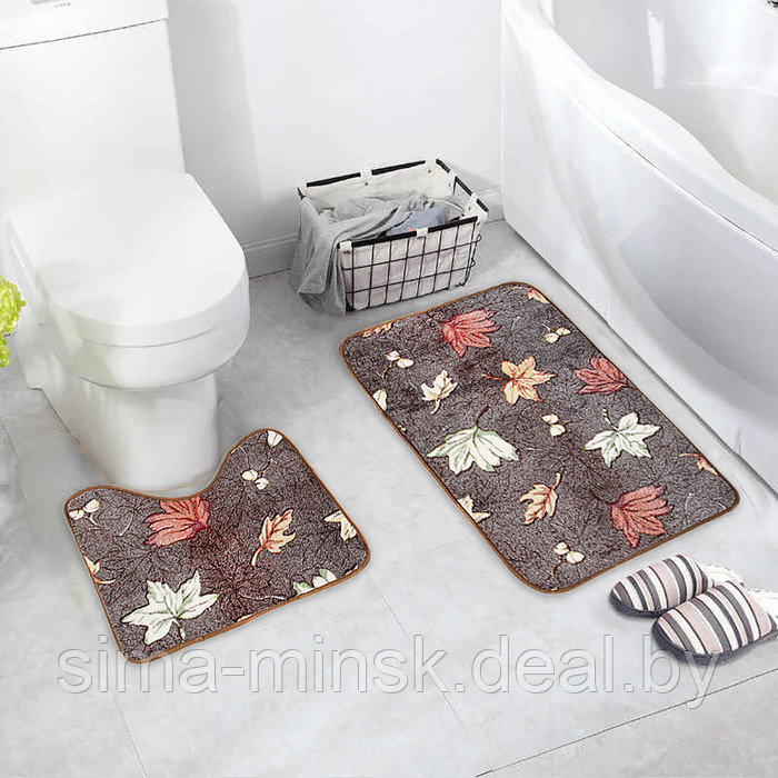 Набор ковриков для ванной и туалета Доляна «Осенние листья», 2 шт: 40×50, 50×80 см - фото 1 - id-p187476876