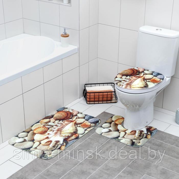 Набор ковриков для ванной и туалета Доляна «Ракушки», 3 шт: 37×45, 37×45, 45×75 см - фото 1 - id-p187477000