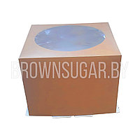 Коробка для торта с окном (Россия, крафт картон, 220х220х160 мм)