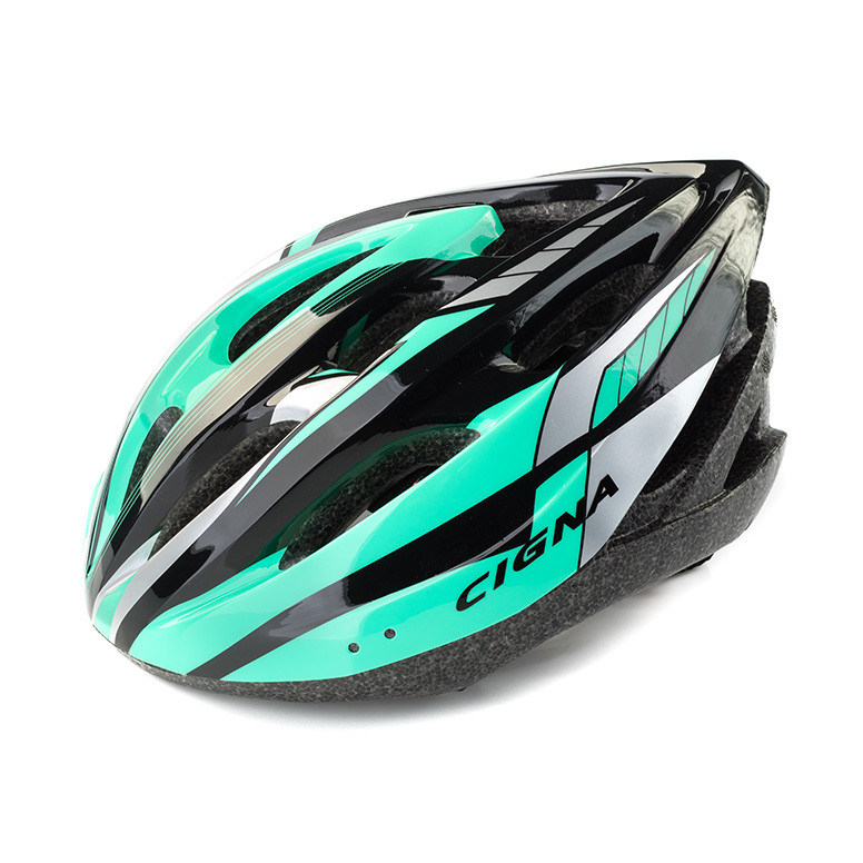 Шлем велосипедный Cigna WT-040 (чёрный/зелёный/серебристый) - фото 1 - id-p187486204