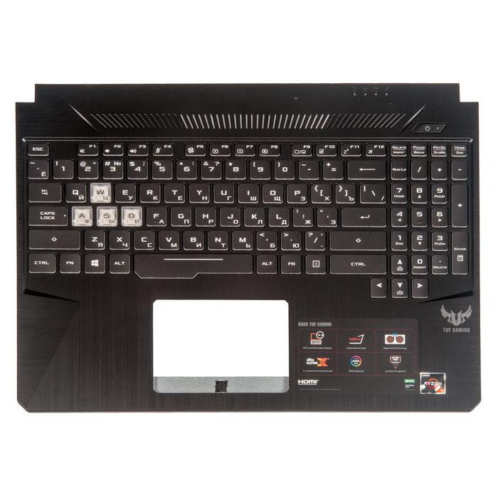 Верхняя часть корпуса (Palmrest) Asus TUF Gaming FX505 с клавиатурой, RGB подсветка, черная, RU - фото 1 - id-p187529253