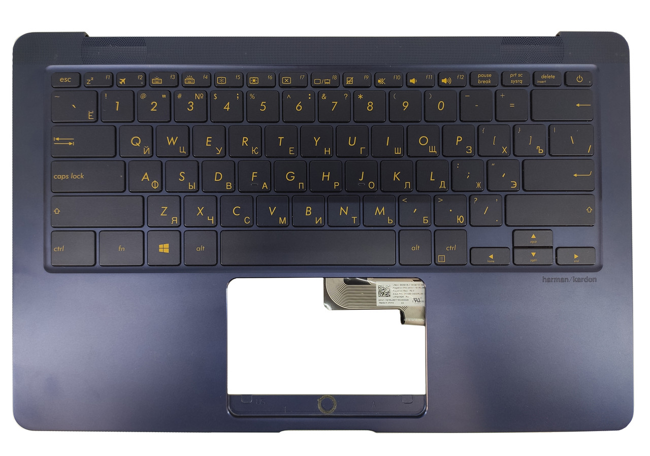 Верхняя часть корпуса (Palmrest) Asus ZenBook UX490 с клавиатурой, с подсветкой, синий, RU