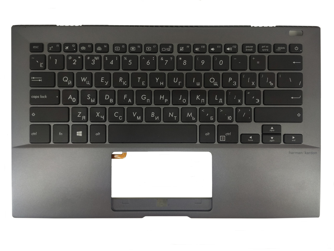 Верхняя часть корпуса (Palmrest) Asus Pro B9440U с клавиатурой и динамиками, с подсветкой, серый, RU