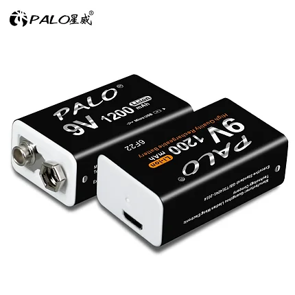 Аккумуляторная батарея Крона PALO 1200mAh 9V с micro USB портом 1шт, фото 2