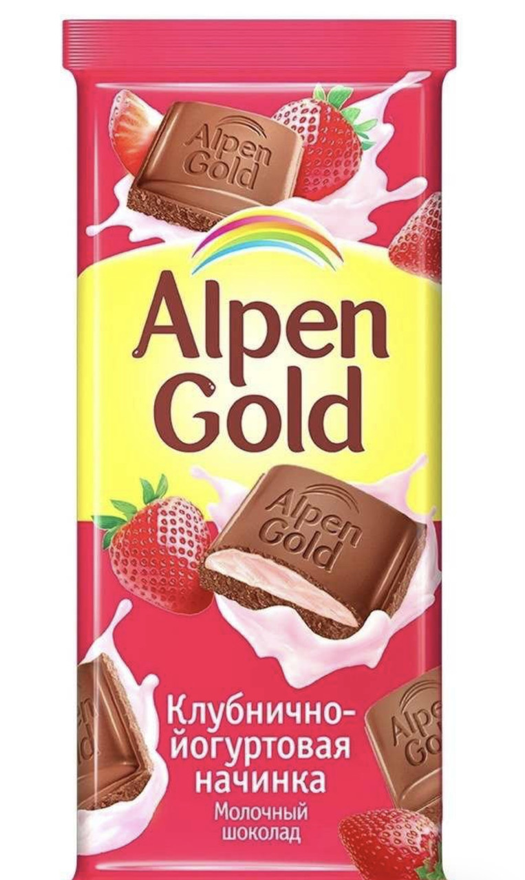 Шоколад Alpen Gold молочный с клубнично-йогуртовой начинкой 85г - фото 1 - id-p187546880