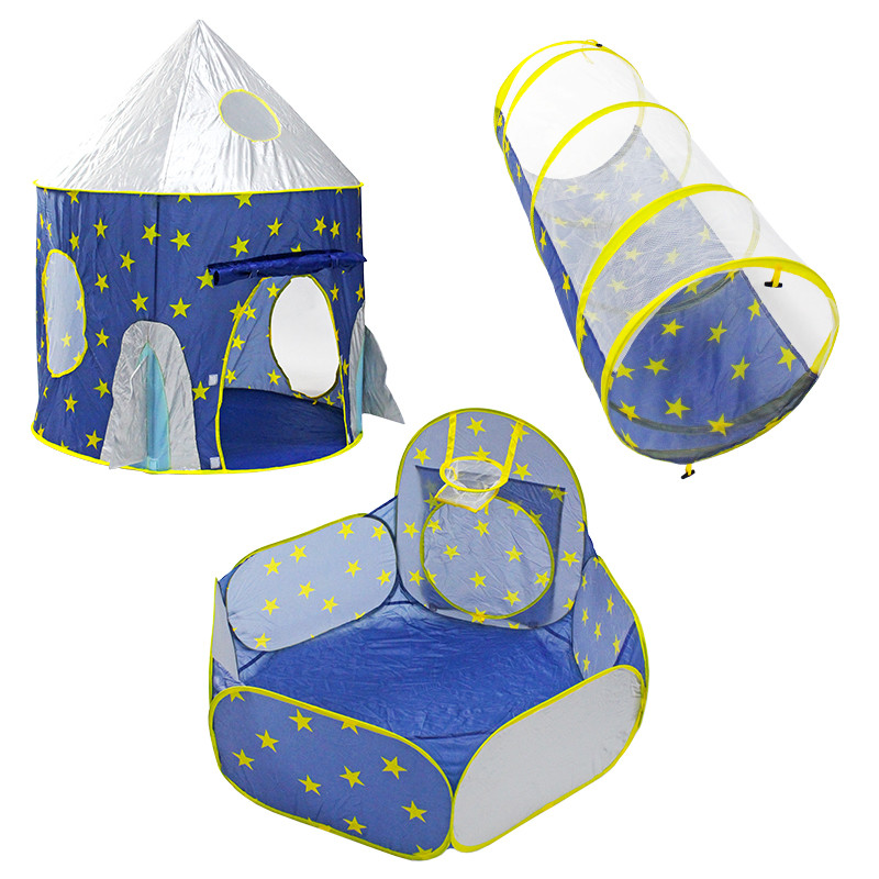 Палатка детская игровая с тоннелем и манежем "Ракета", 3 элемента