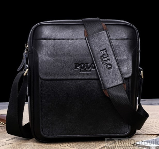 Стильная мужская сумка Polo Videng с плечевым ремнём темно коричневая - фото 3 - id-p187156787
