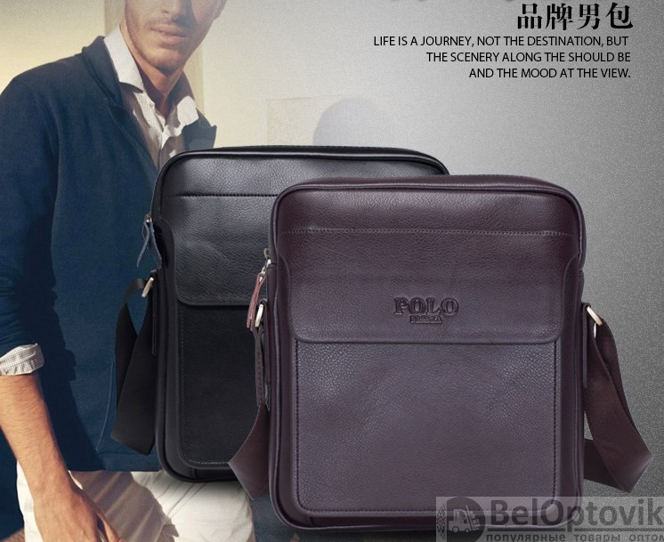 Стильная мужская сумка Polo Videng с плечевым ремнём темно коричневая - фото 9 - id-p187156787