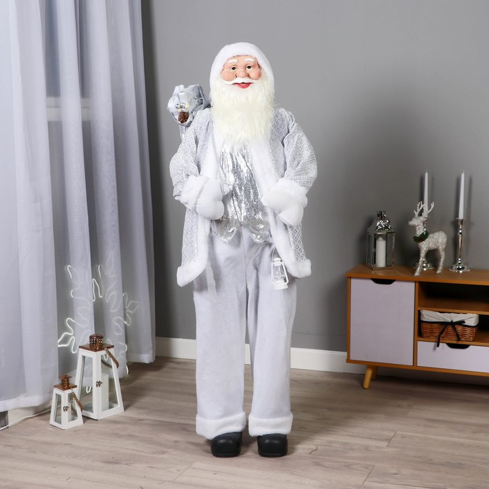 Дед Мороз "В белой шубе ромбик блеск, с фонариком и подарками" 45х150 см - фото 1 - id-p187575620