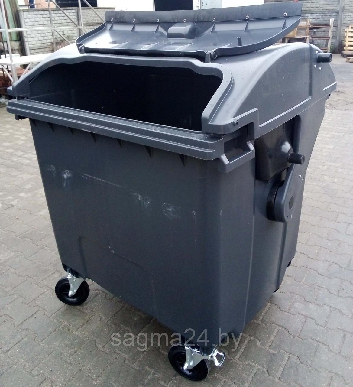 Пластиковый мусорный контейнер 1100 литров с круглой "сферической" крышкой. Система "крышка в крышке" - фото 2 - id-p187598135