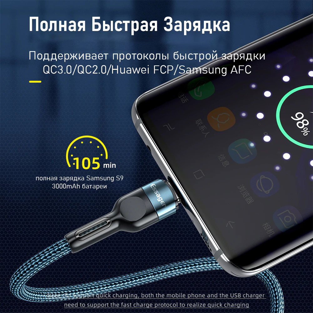 Кабель зарядный Essager USB Type-C для смартфона 2м - фото 2 - id-p187415363