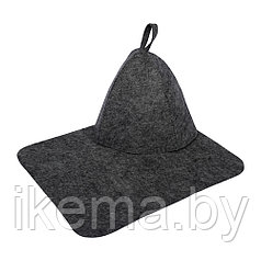 Набор для сауны из двух предметов (шапка, коврик) серый "Hot Pot"