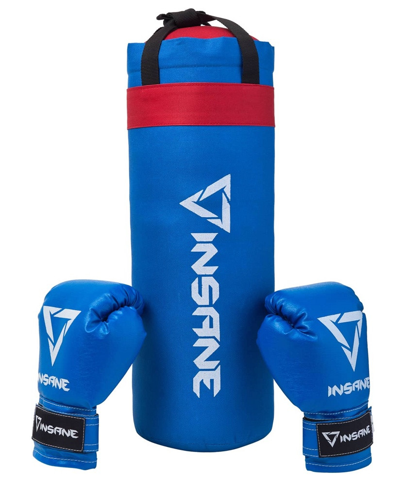 Боксерский мешок и перчатки INSANE FIGHT, синий, 45х20 см, 2,3 кг, 6 oz, фото 1